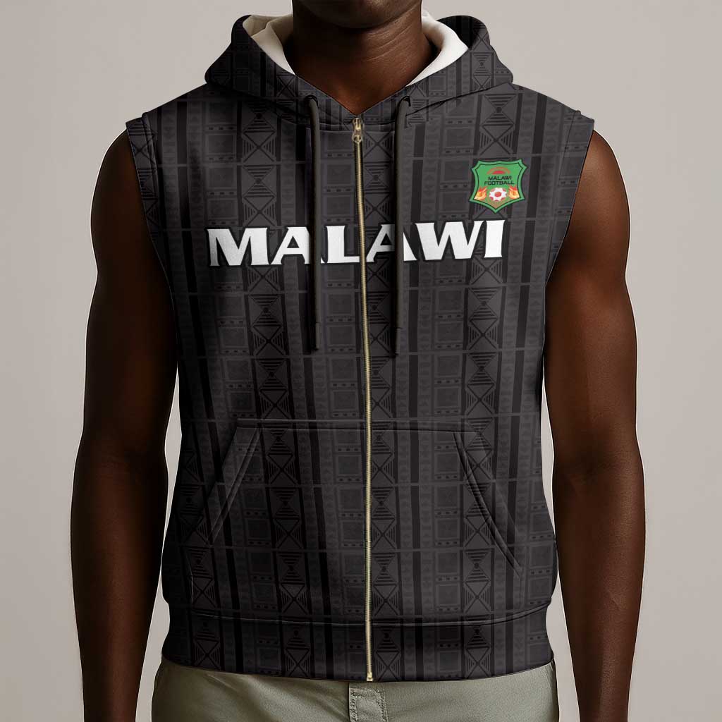 Custom Malawi Football Sleeveless Zip Hoodie Go Champions - Black - African Pride