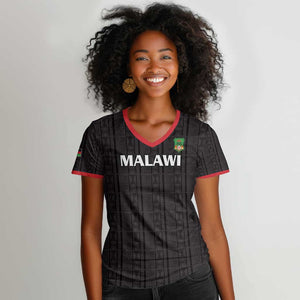 Custom Malawi Football Women V-Neck T-Shirt Go Champions - Black - African Pride