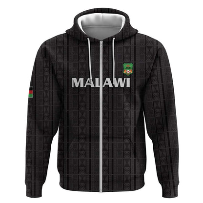 Custom Malawi Football Zip Hoodie Go Champions - Black - African Pride