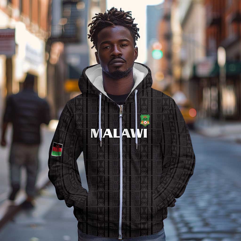 Custom Malawi Football Zip Hoodie Go Champions - Black - African Pride