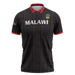 Custom Malawi Football Zipper Polo Shirt Come On Flames - Black