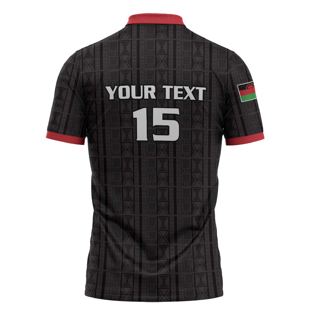 Custom Malawi Football Zipper Polo Shirt Come On Flames - Black