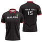 Custom Malawi Football Zipper Polo Shirt Come On Flames - Black