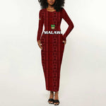 Custom Malawi Football Long Sleeve Bodycon Dress Go Champions - Red - African Pride
