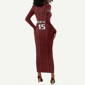 Custom Malawi Football Long Sleeve Bodycon Dress Go Champions - Red - African Pride