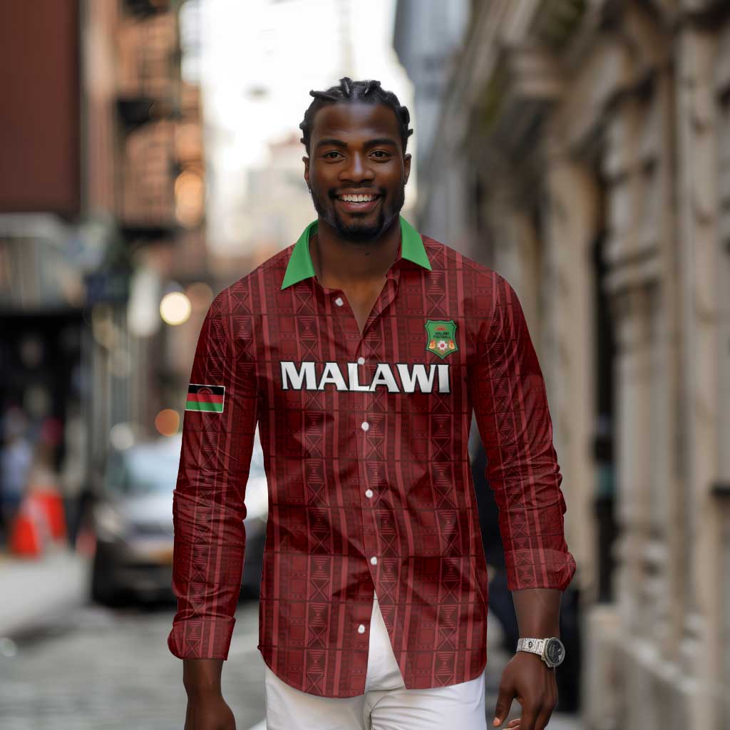 Custom Malawi Football Long Sleeve Button Shirt Go Champions - Red - African Pride