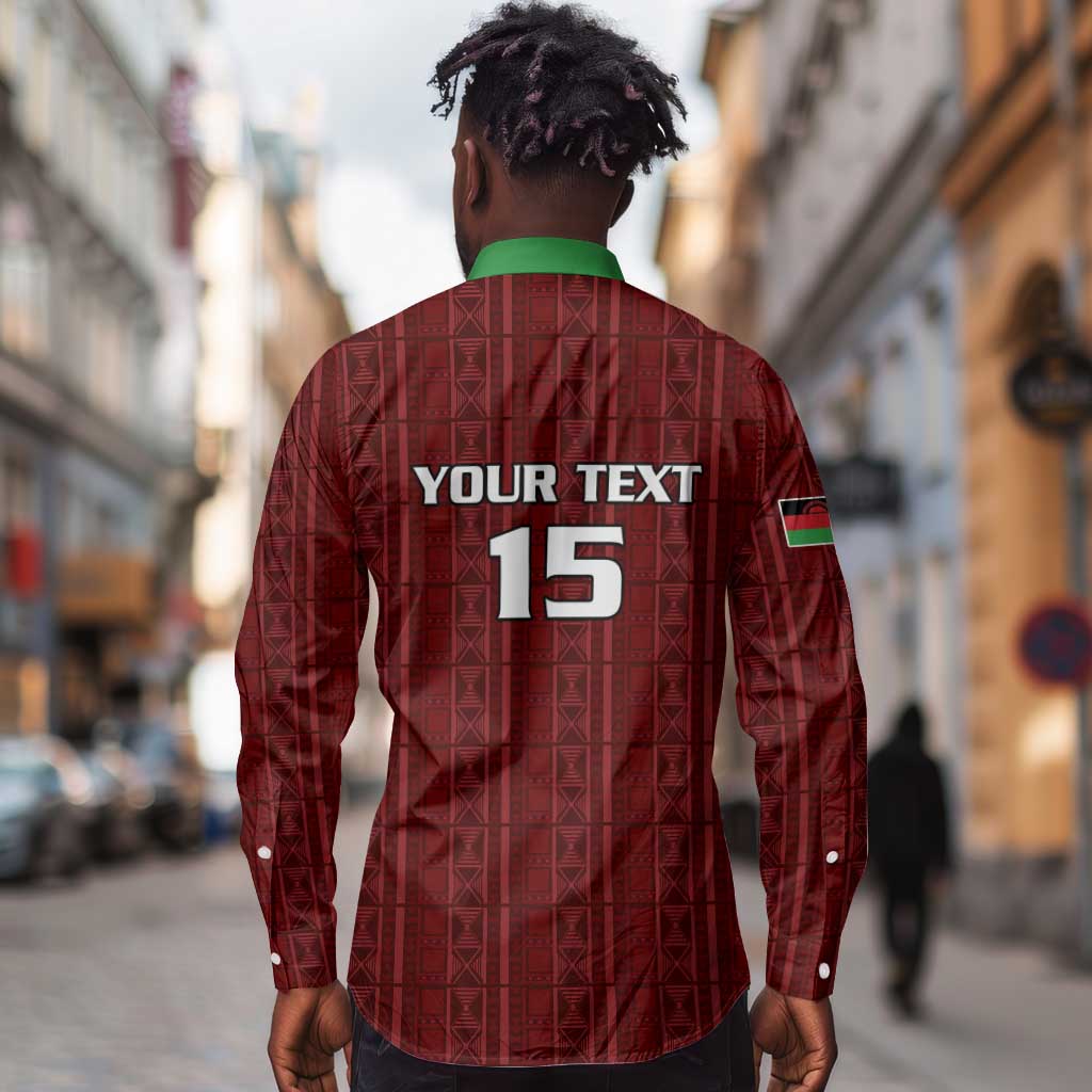 Custom Malawi Football Long Sleeve Button Shirt Go Champions - Red - African Pride