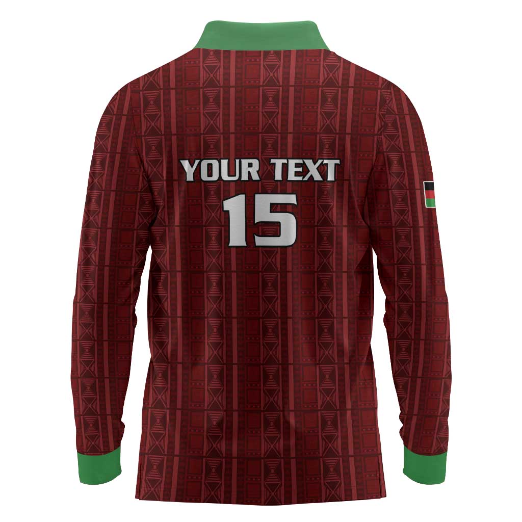 Custom Malawi Football Long Sleeve Polo Shirt Go Champions - Red - African Pride