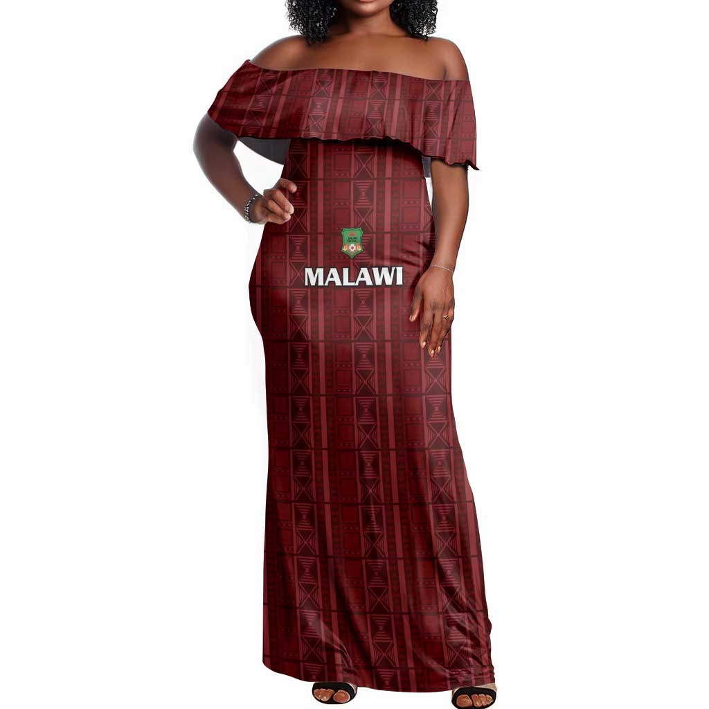 Custom Malawi Football Off Shoulder Maxi Dress Go Champions - Red - African Pride