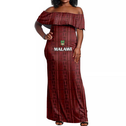 Custom Malawi Football Off Shoulder Maxi Dress Go Champions - Red - African Pride