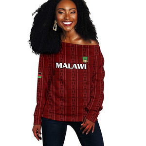 Custom Malawi Football Off Shoulder Sweater Go Champions - Red - African Pride