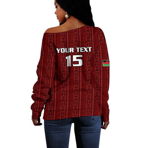 Custom Malawi Football Off Shoulder Sweater Go Champions - Red - African Pride