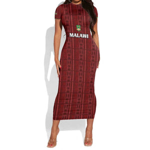 Custom Malawi Football Short Sleeve Bodycon Dress Go Champions - Red - African Pride