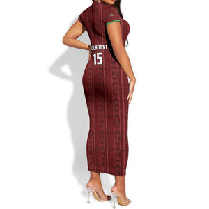 Custom Malawi Football Short Sleeve Bodycon Dress Go Champions - Red - African Pride
