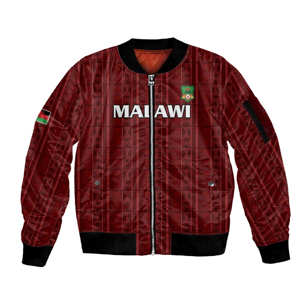 Custom Malawi Football Sleeve Zip Bomber Jacket Go Champions - Red - African Pride