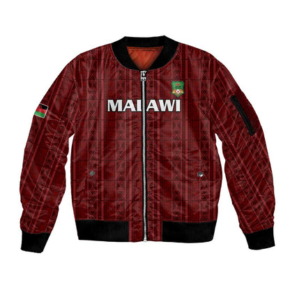Custom Malawi Football Sleeve Zip Bomber Jacket Go Champions - Red - African Pride