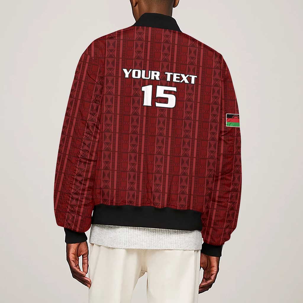 Custom Malawi Football Sleeve Zip Bomber Jacket Go Champions - Red - African Pride