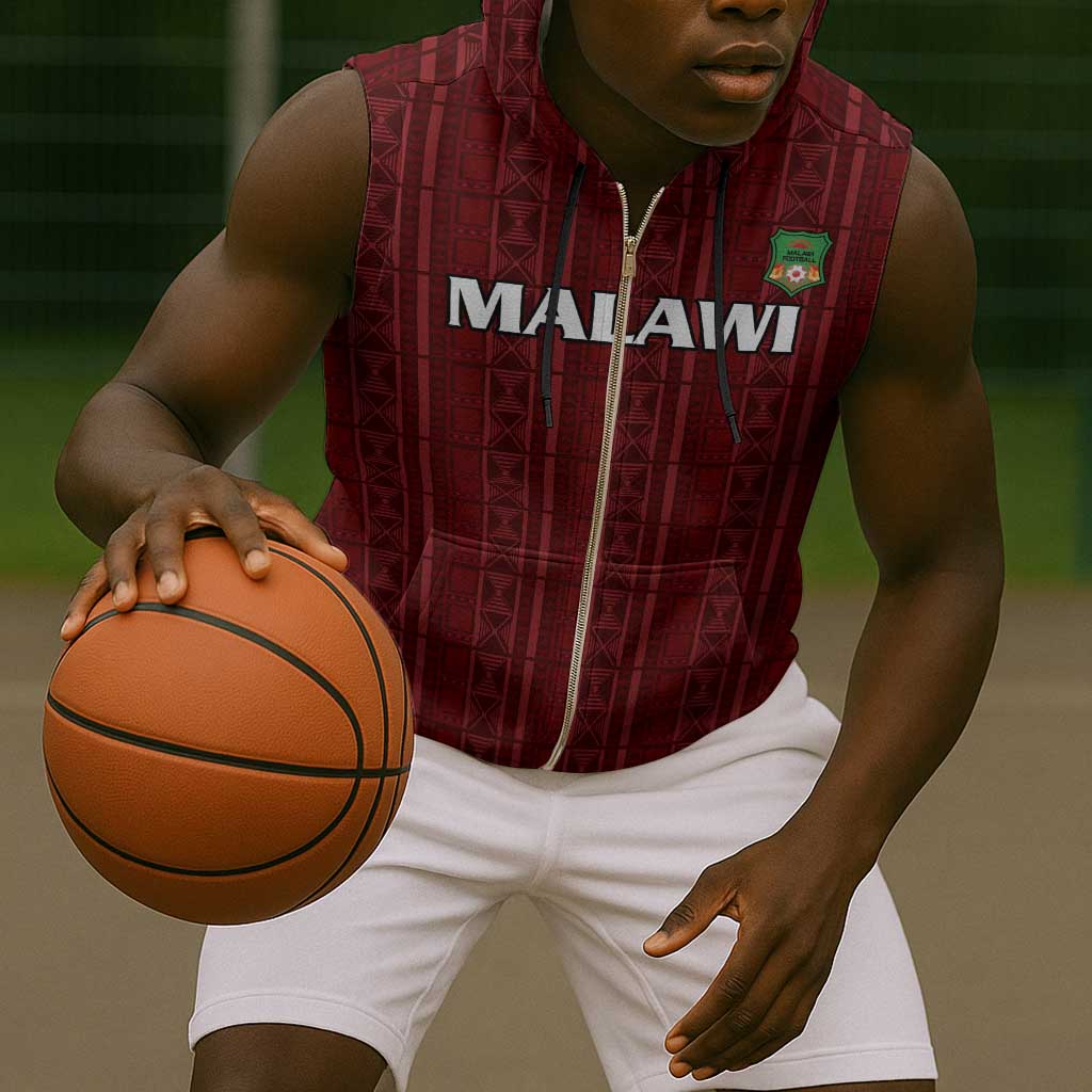 Custom Malawi Football Sleeveless Zip Hoodie Go Champions - Red - African Pride