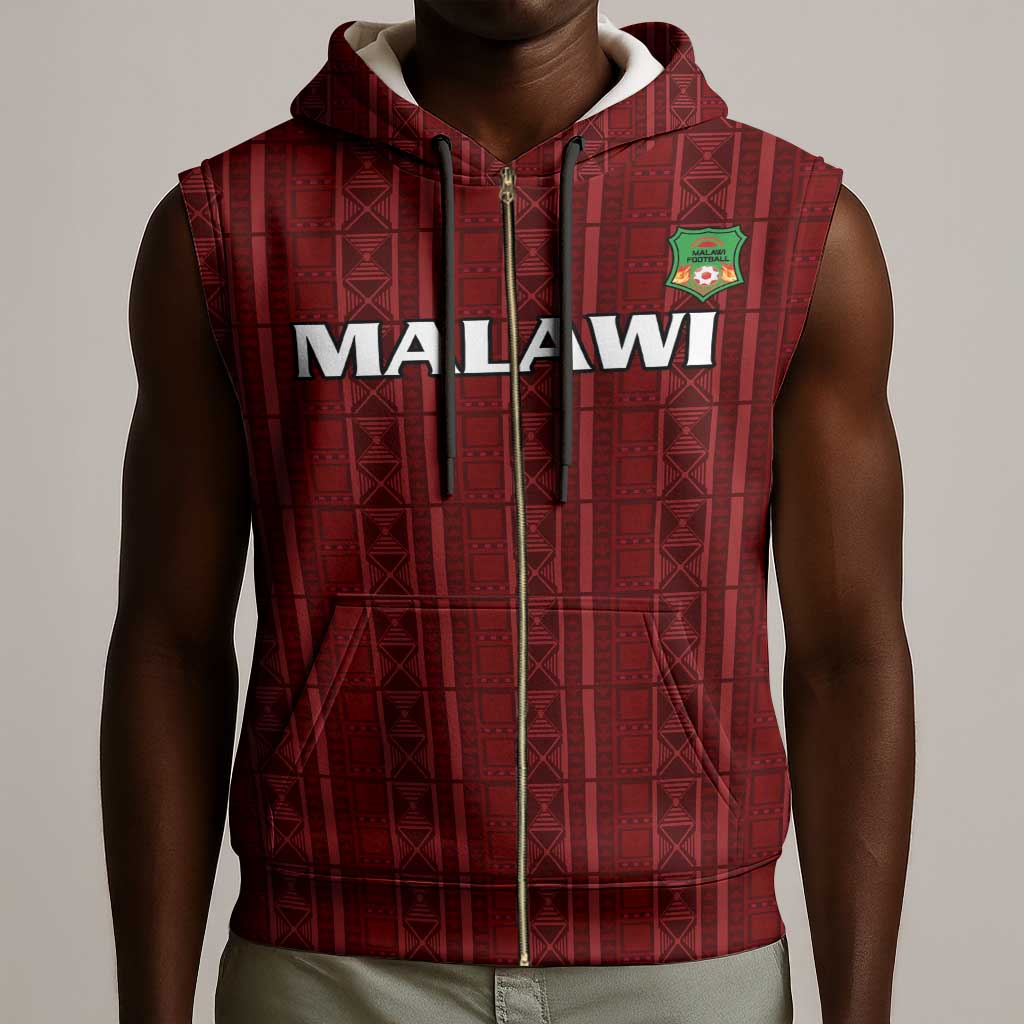 Custom Malawi Football Sleeveless Zip Hoodie Go Champions - Red - African Pride