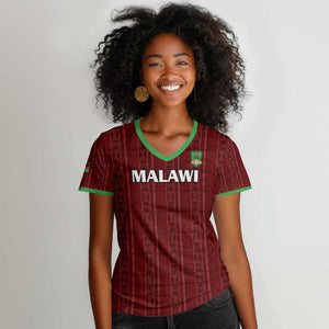 Custom Malawi Football Women V-Neck T-Shirt Go Champions - Red - African Pride