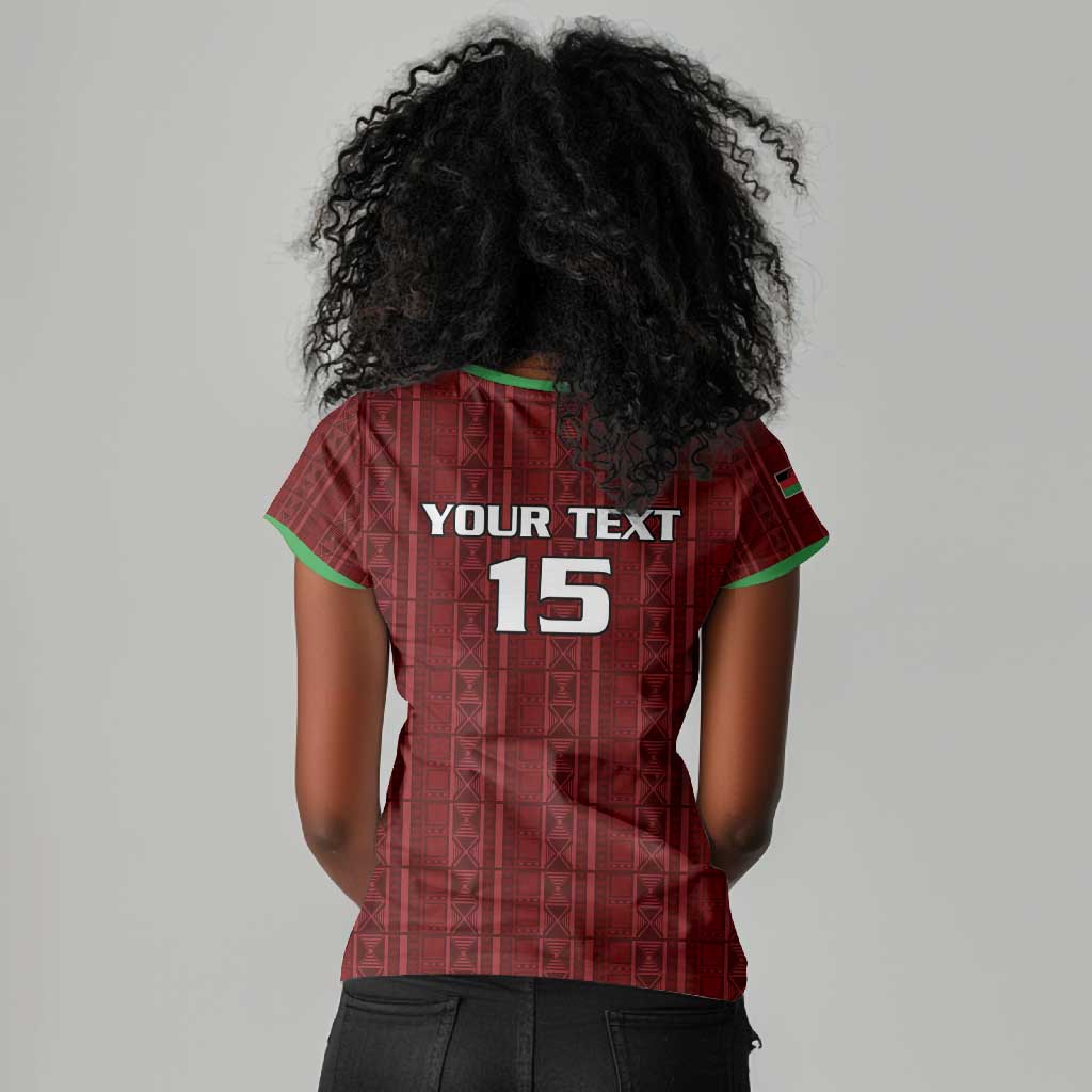 Custom Malawi Football Women V-Neck T-Shirt Go Champions - Red - African Pride