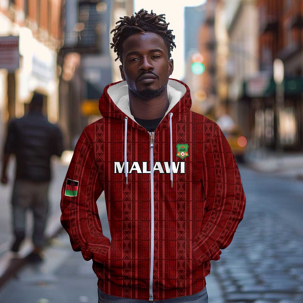 Custom Malawi Football Zip Hoodie Go Champions - Red - African Pride
