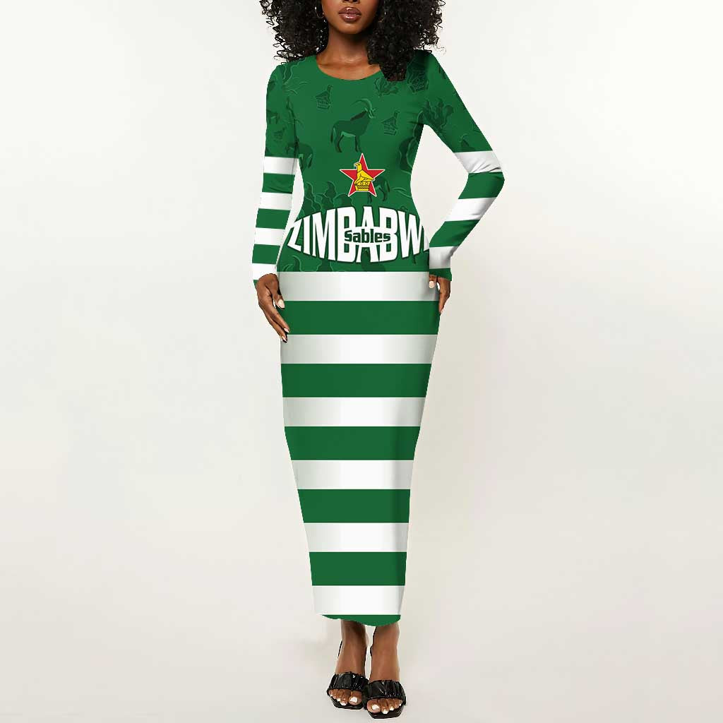 Rugby Zimbabwe Custom Long Sleeve Bodycon Dress Go Champions Sables - African Pride
