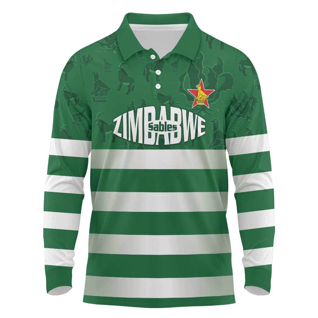 Rugby Zimbabwe Custom Long Sleeve Polo Shirt Go Champions Sables - African Pride