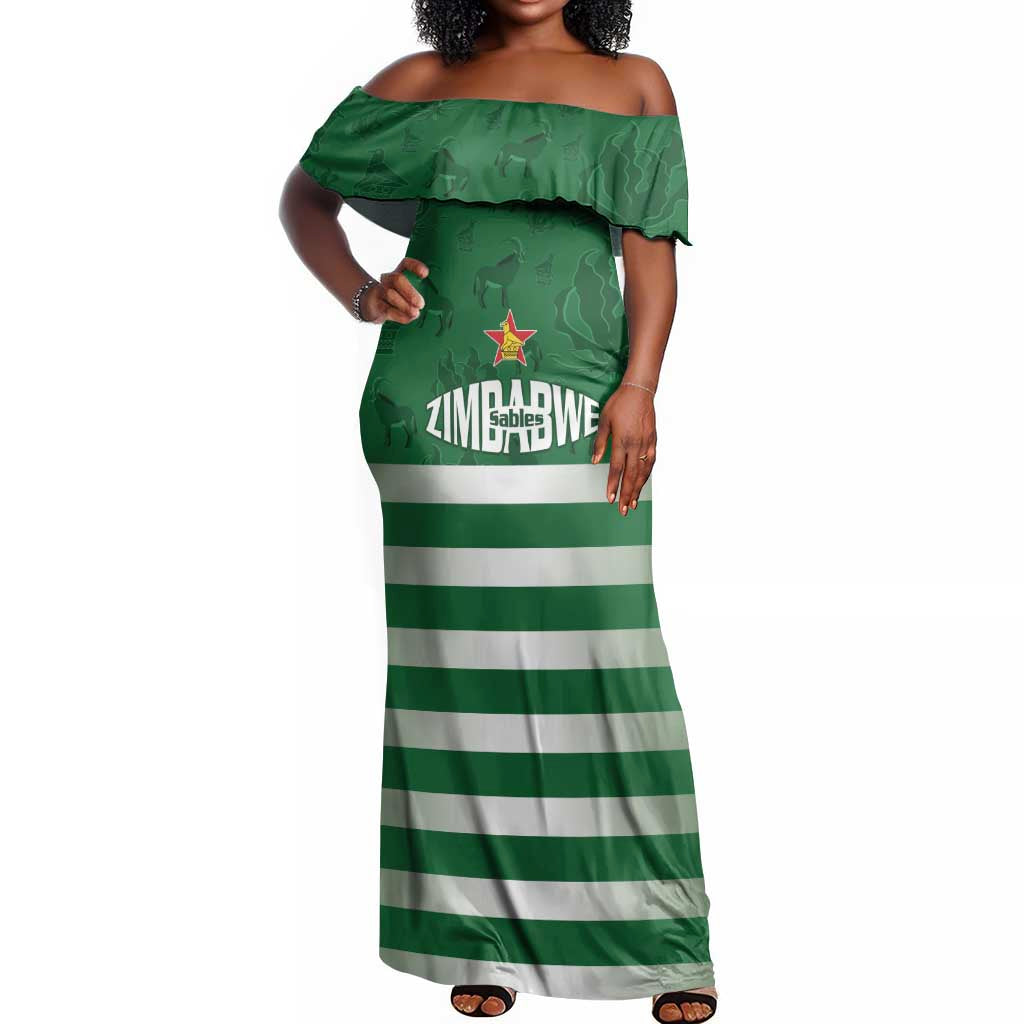 Rugby Zimbabwe Custom Off Shoulder Maxi Dress Go Champions Sables - African Pride