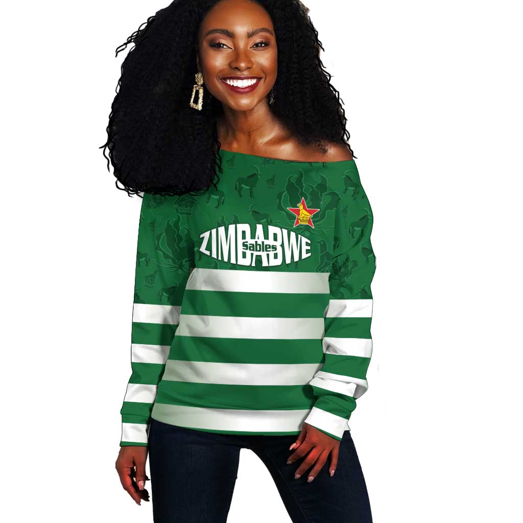 Rugby Zimbabwe Custom Off Shoulder Sweater Go Champions Sables - African Pride