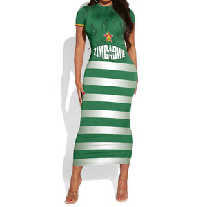 Rugby Zimbabwe Custom Short Sleeve Bodycon Dress Go Champions Sables - African Pride