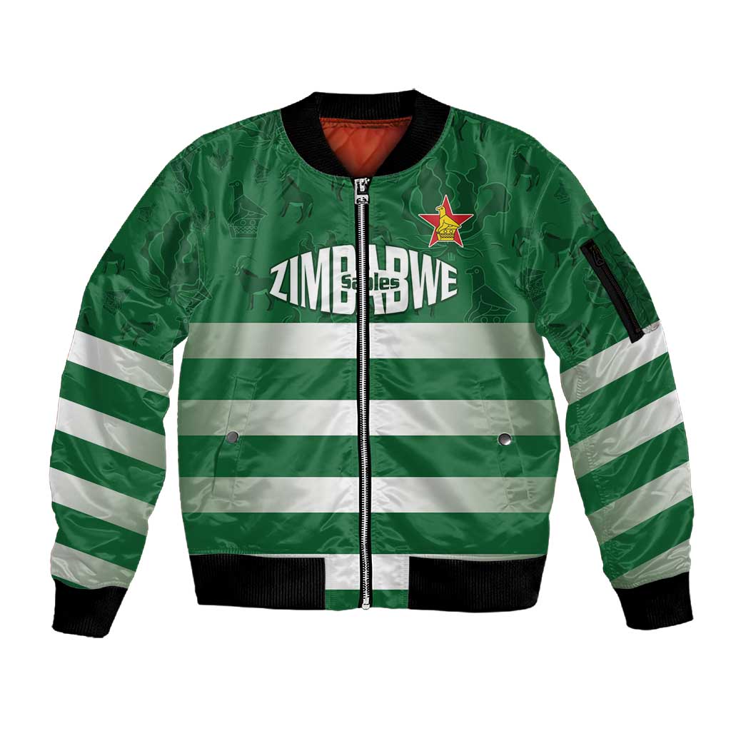 Rugby Zimbabwe Custom Sleeve Zip Bomber Jacket Go Champions Sables - African Pride