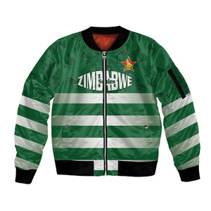 Rugby Zimbabwe Custom Sleeve Zip Bomber Jacket Go Champions Sables - African Pride