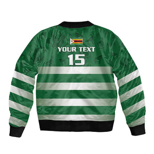 Rugby Zimbabwe Custom Sleeve Zip Bomber Jacket Go Champions Sables - African Pride