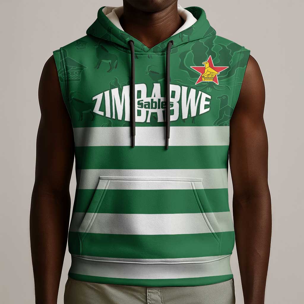 Rugby Zimbabwe Custom Sleeveless Hoodie Go Champions Sables - African Pride