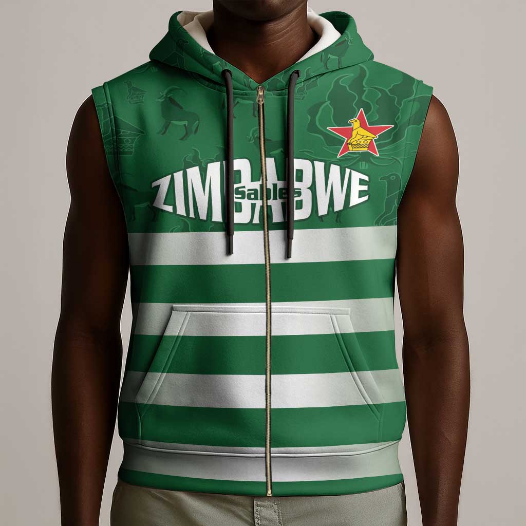 Rugby Zimbabwe Custom Sleeveless Zip Hoodie Go Champions Sables - African Pride