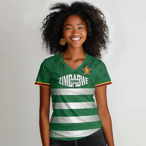 Rugby Zimbabwe Custom Women V-Neck T-Shirt Go Champions Sables - African Pride