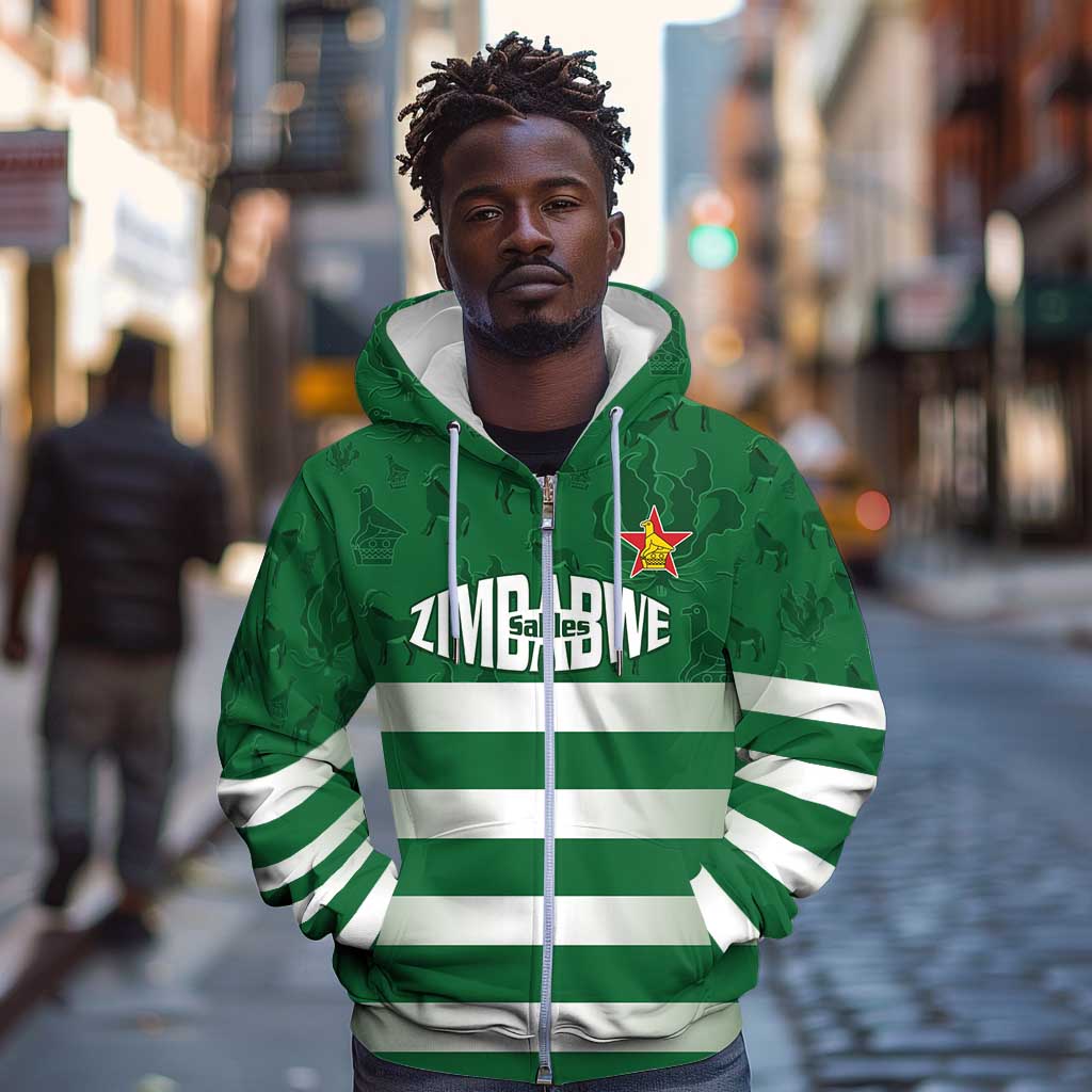 Rugby Zimbabwe Custom Zip Hoodie Go Champions Sables - African Pride