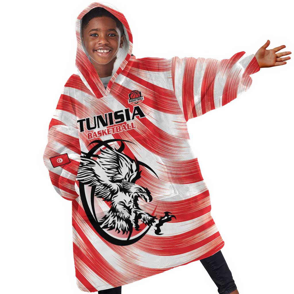 Afro Basketball Tunisia Custom Kid Wearable Blanket Hoodie Go Eagles of Carthage - African Pride