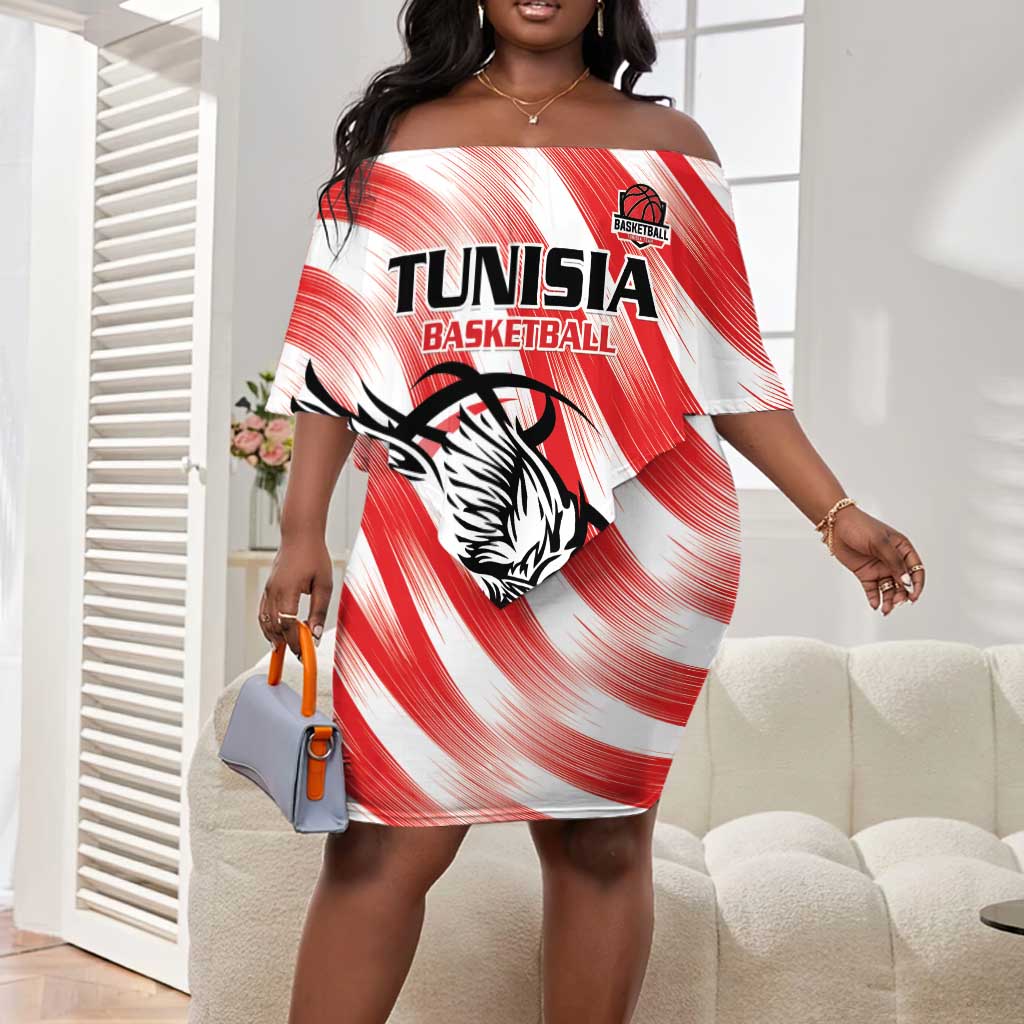 Afro Basketball Tunisia Custom Off Shoulder Short Dress Go Eagles of Carthage - African Pride