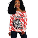 Afro Basketball Tunisia Custom Off Shoulder Sweater Go Eagles of Carthage - African Pride