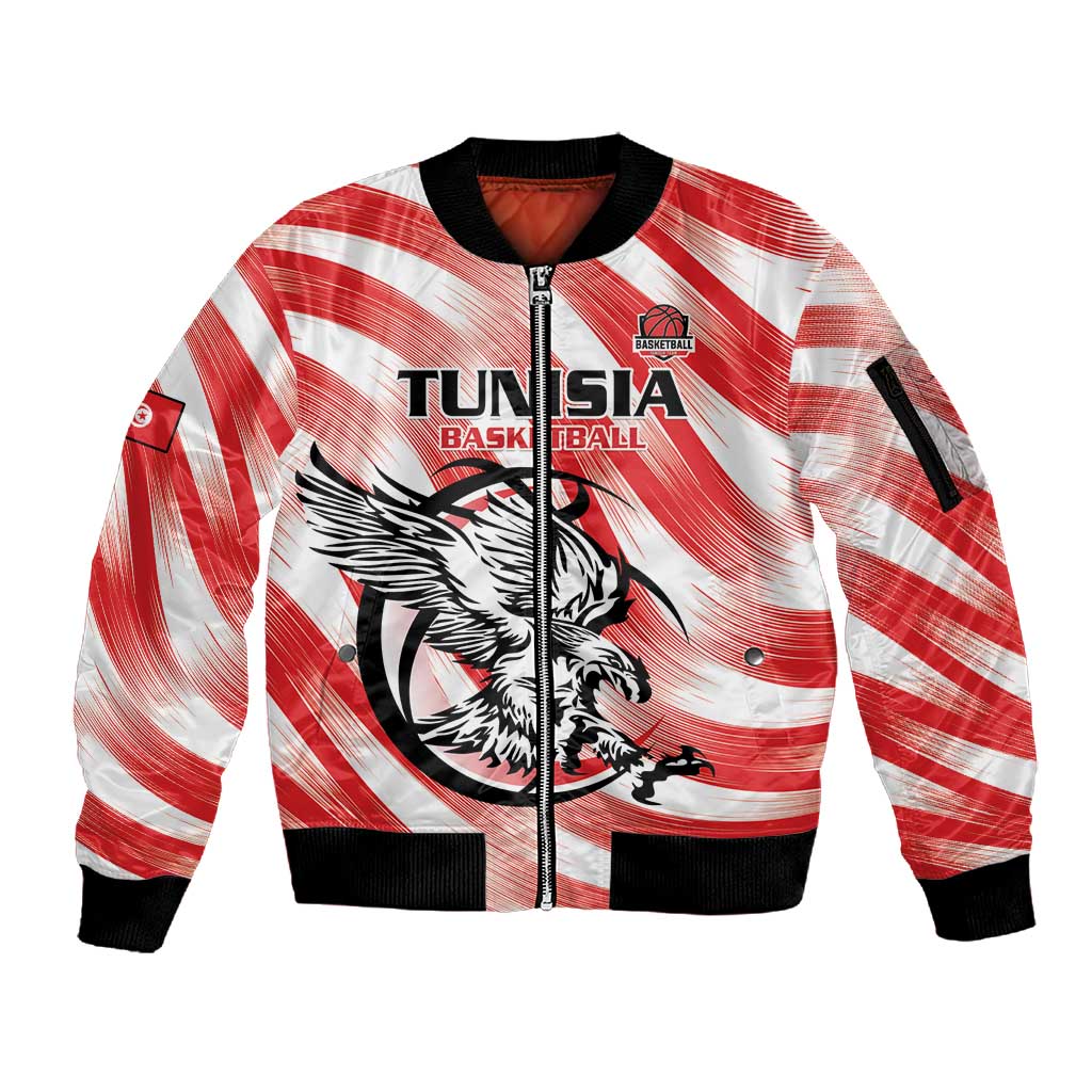 Afro Basketball Tunisia Custom Sleeve Zip Bomber Jacket Go Eagles of Carthage - African Pride