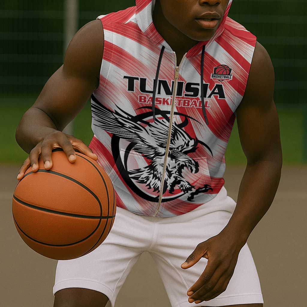 Afro Basketball Tunisia Custom Sleeveless Zip Hoodie Go Eagles of Carthage - African Pride