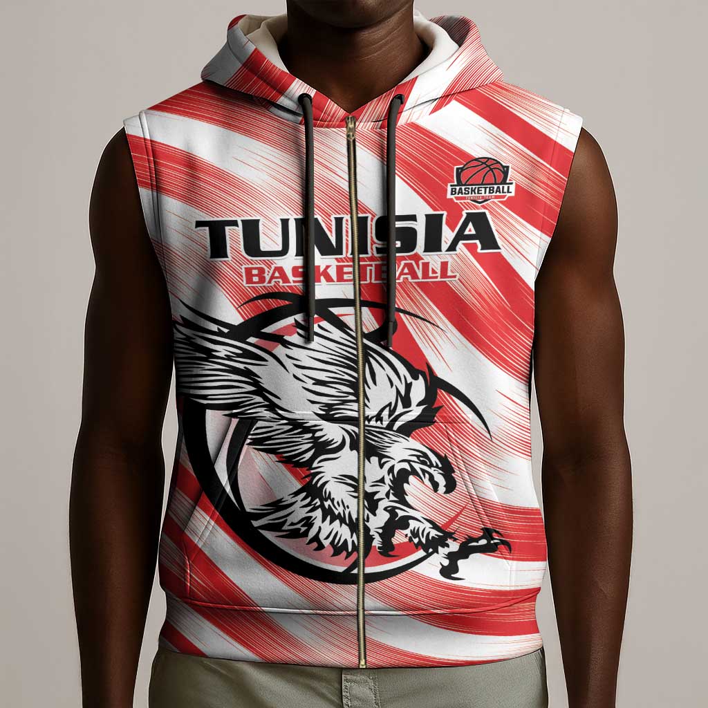 Afro Basketball Tunisia Custom Sleeveless Zip Hoodie Go Eagles of Carthage - African Pride
