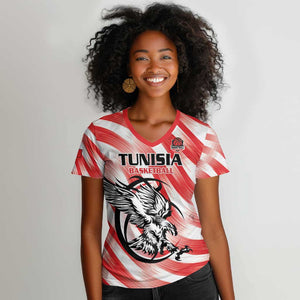 Afro Basketball Tunisia Custom Women V-Neck T-Shirt Go Eagles of Carthage - African Pride