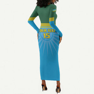 Afro Basketball Rwanda Custom Long Sleeve Bodycon Dress Go Champions - African Pride