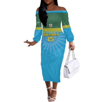 Afro Basketball Rwanda Custom Off The Shoulder Long Sleeve Dress Go Champions - African Pride