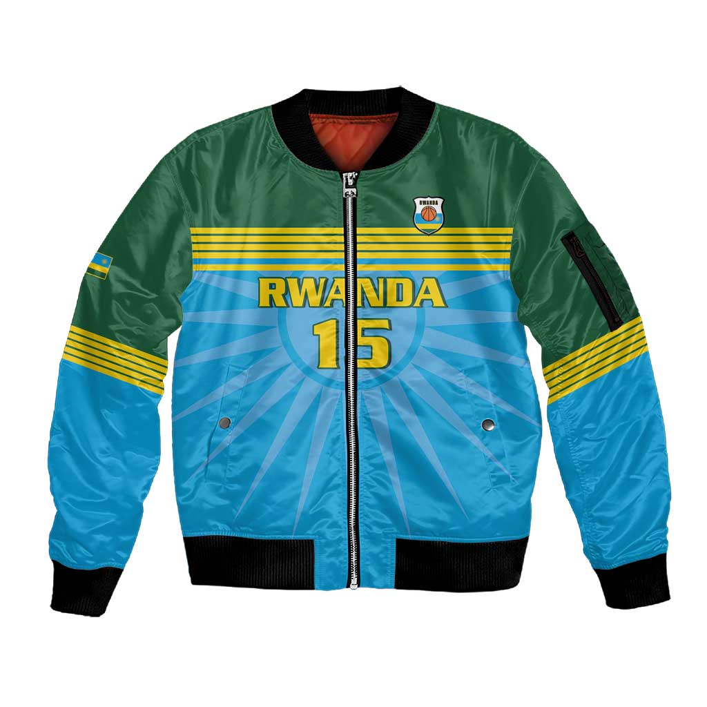 Afro Basketball Rwanda Custom Sleeve Zip Bomber Jacket Go Champions - African Pride