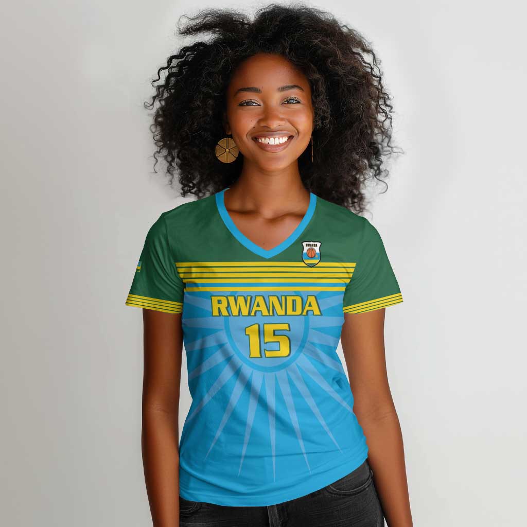 Afro Basketball Rwanda Custom Women V-Neck T-Shirt Go Champions - African Pride
