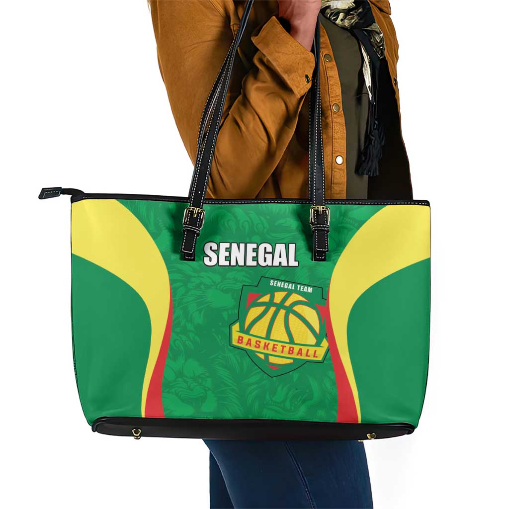 Afro Basketball Senegal Custom Leather Tote Bag Go Champions Lions - African Pride